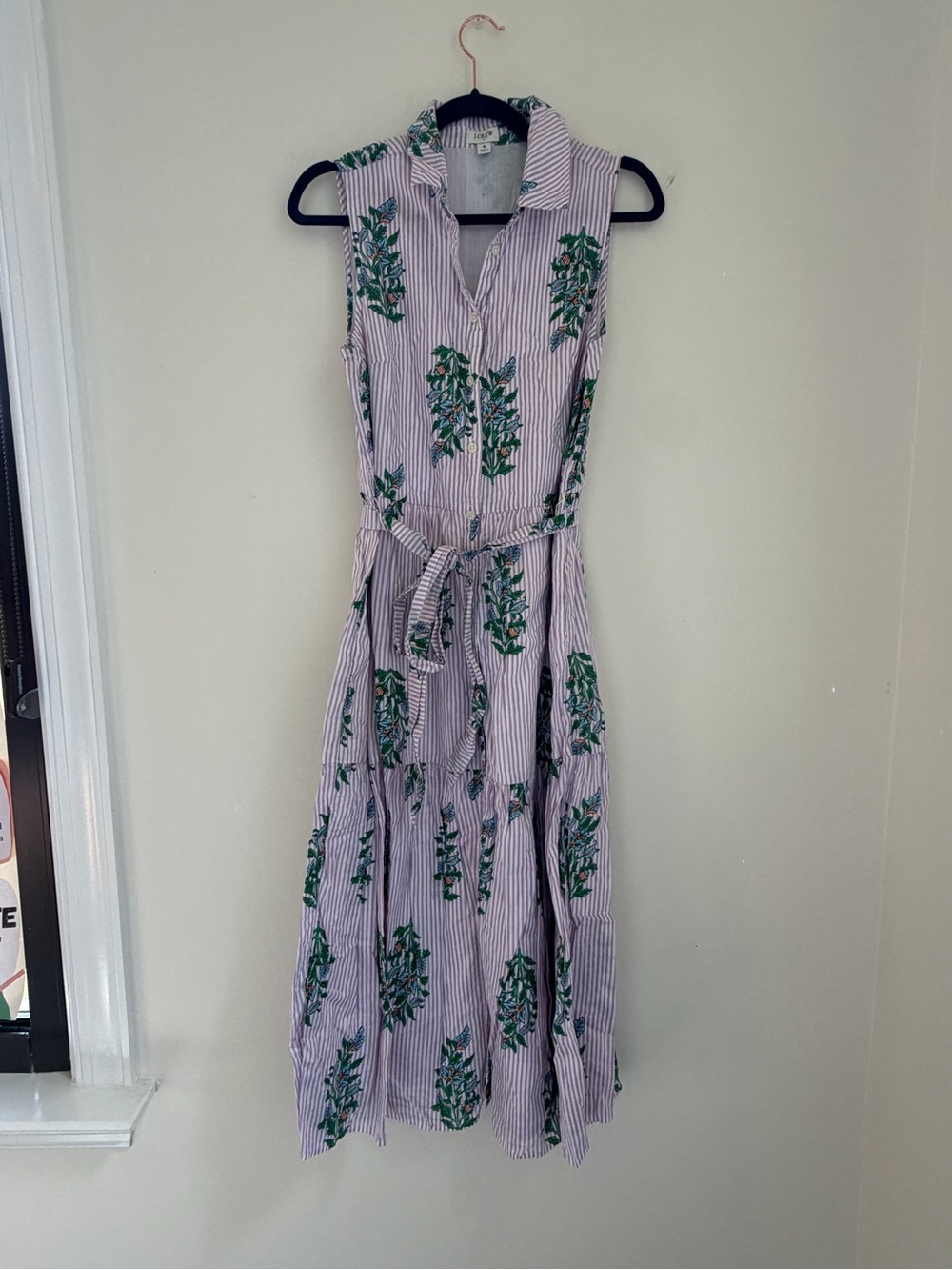 J. Crew Lavender-Striped Maxi Dress with Green Botanical Print